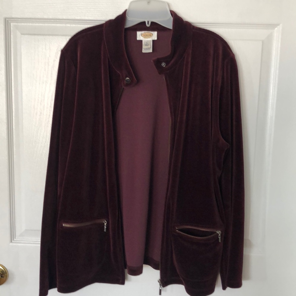 Talbots maroon  velvet zip up jacket